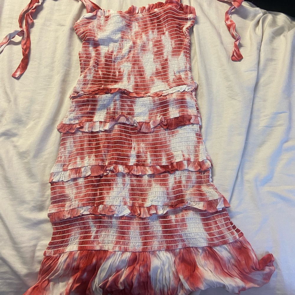 Small red and white tie die ruffle Dress